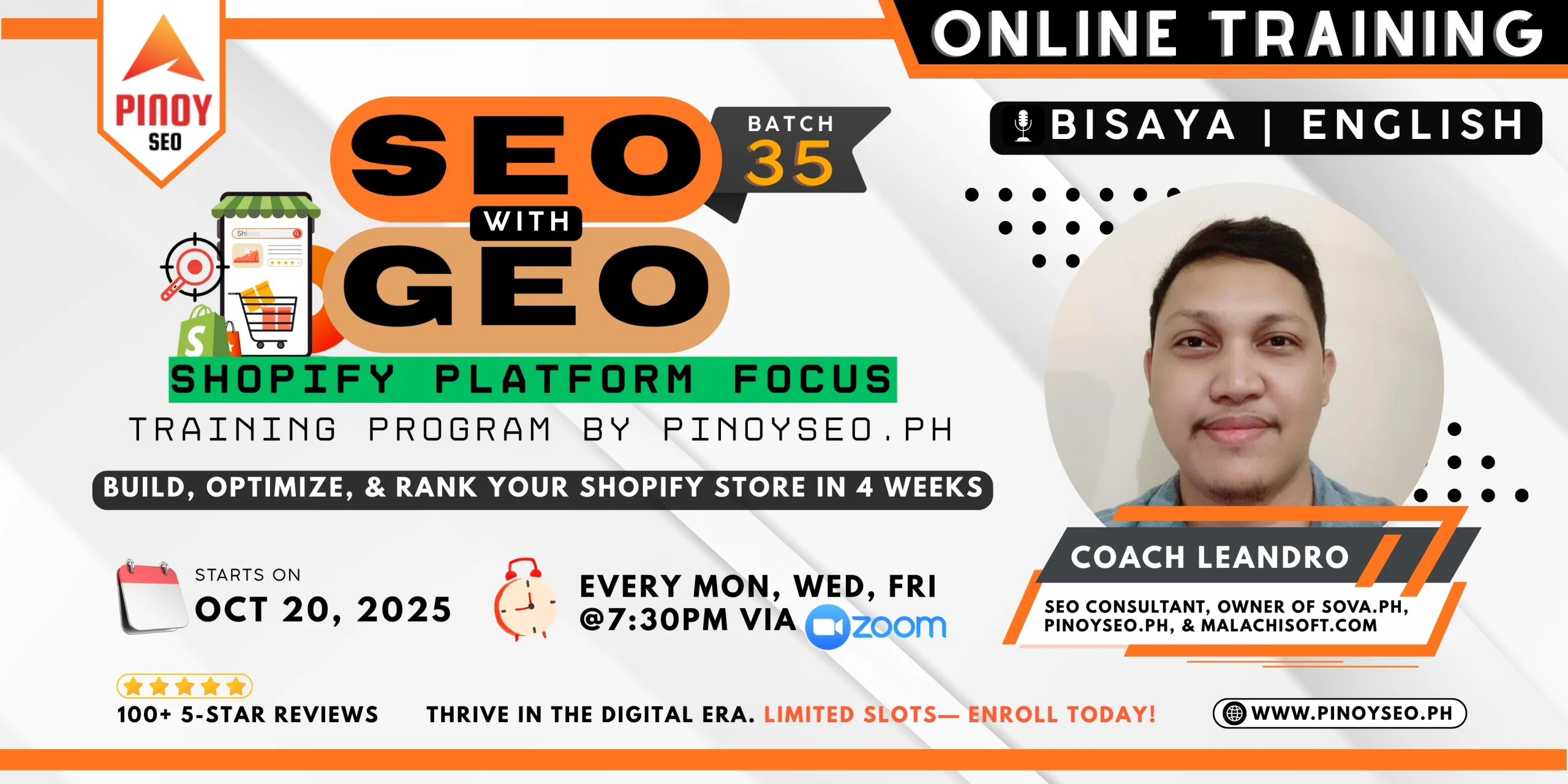 Batch 35 – 4 Week Online SEO Bootcamp with GEO concepts – Ecommerce Shopify Platform Focus – October 20, 2025 – November 21, 2025