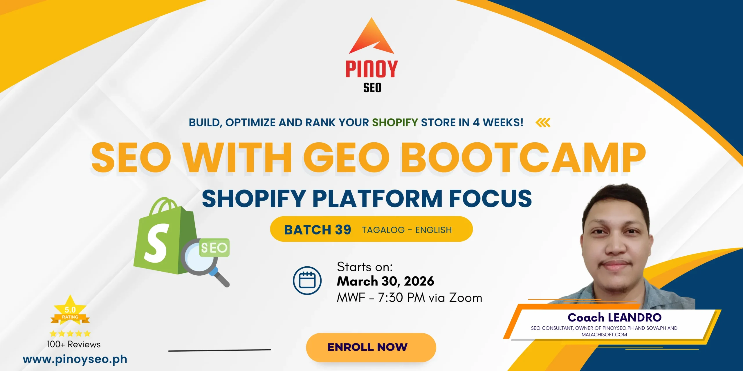 Batch 39 – 4 Week Online SEO Bootcamp with GEO concepts – Ecommerce Shopify Platform Focus – March 30,2026 – May 6, 2026