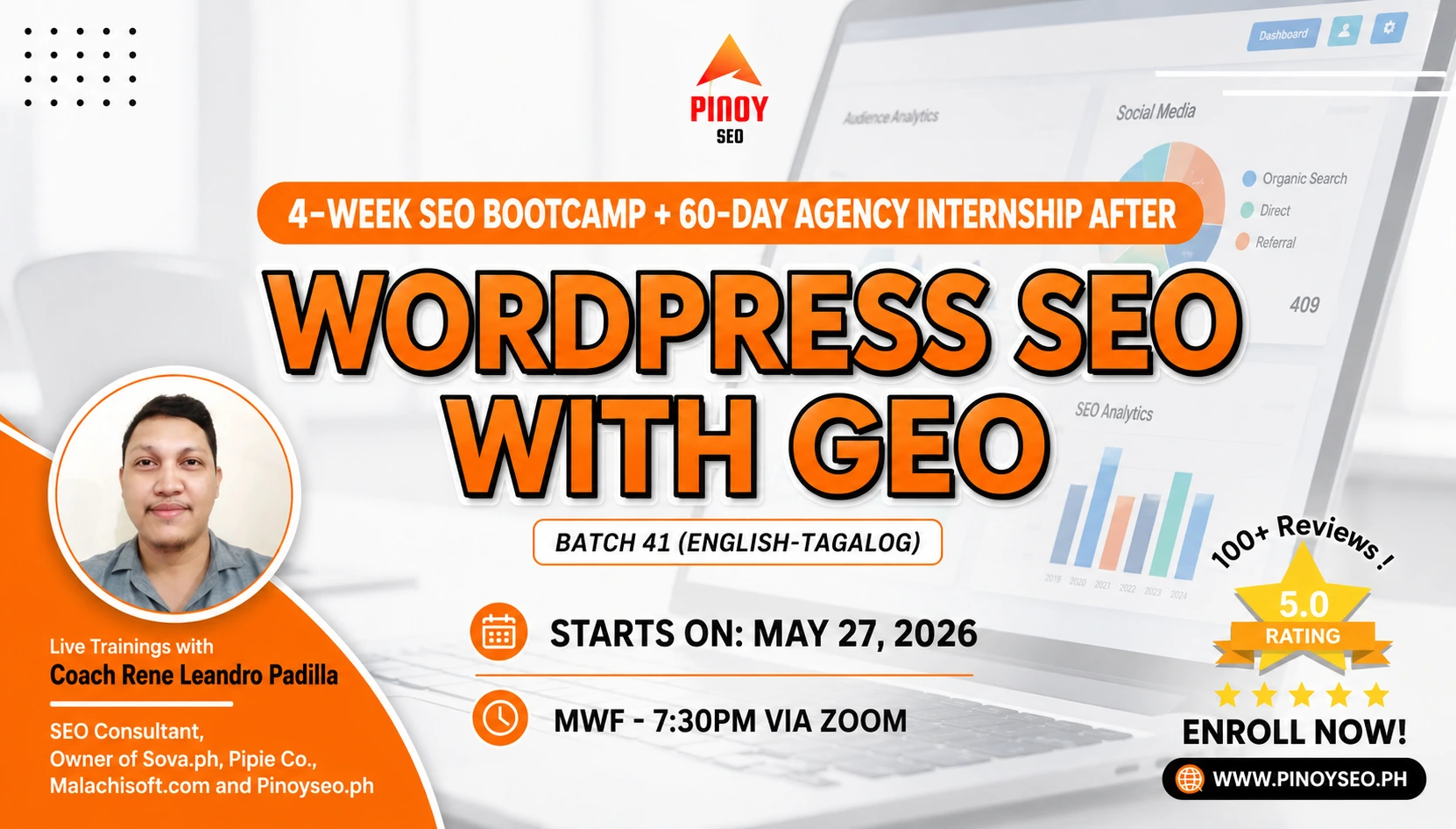 Batch 41 – 4-Week Online SEO with GEO Bootcamp + 60-Day Agency Internship – May 27, 2026 – June 29, 2026 – Tagalog -English