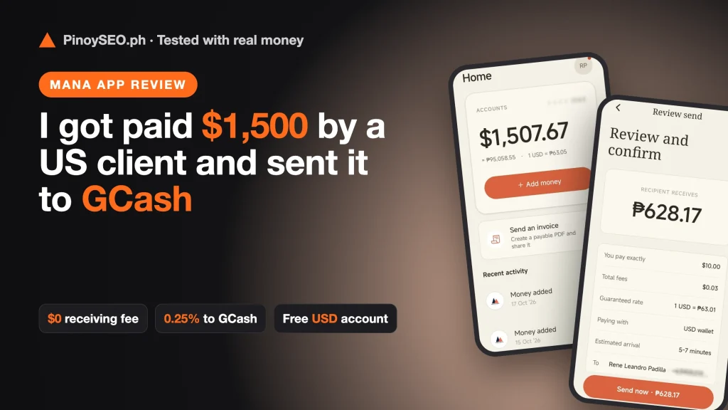 Mana App Review: receiving USD from a US client and sending it to GCash